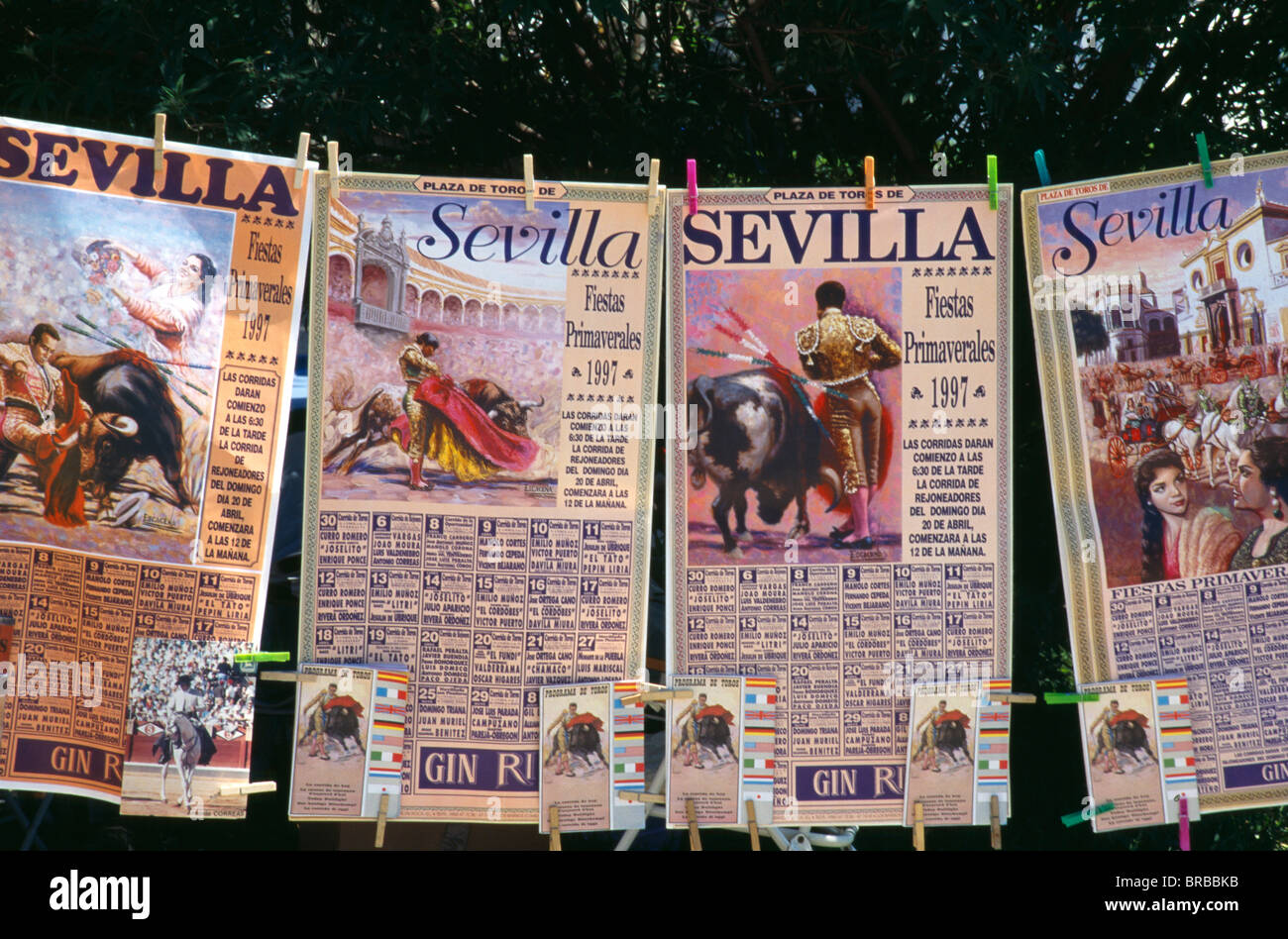 Spain Andalucia Seville Posters And Tickets For Bullfight Hanging On