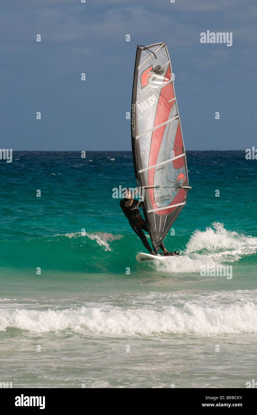 Wind-surfer in the sea, Santa Maria, Sal, Cape Verde, Atlantic Stock Photo