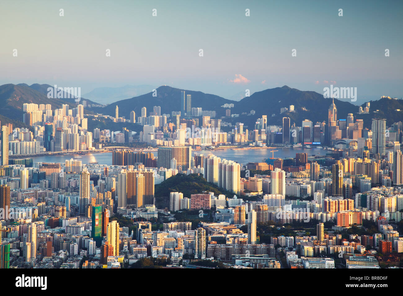 View of Kowloon and Hong Kong Island from Lion Rock, Kowloon, Hong Kong, China Stock Photo