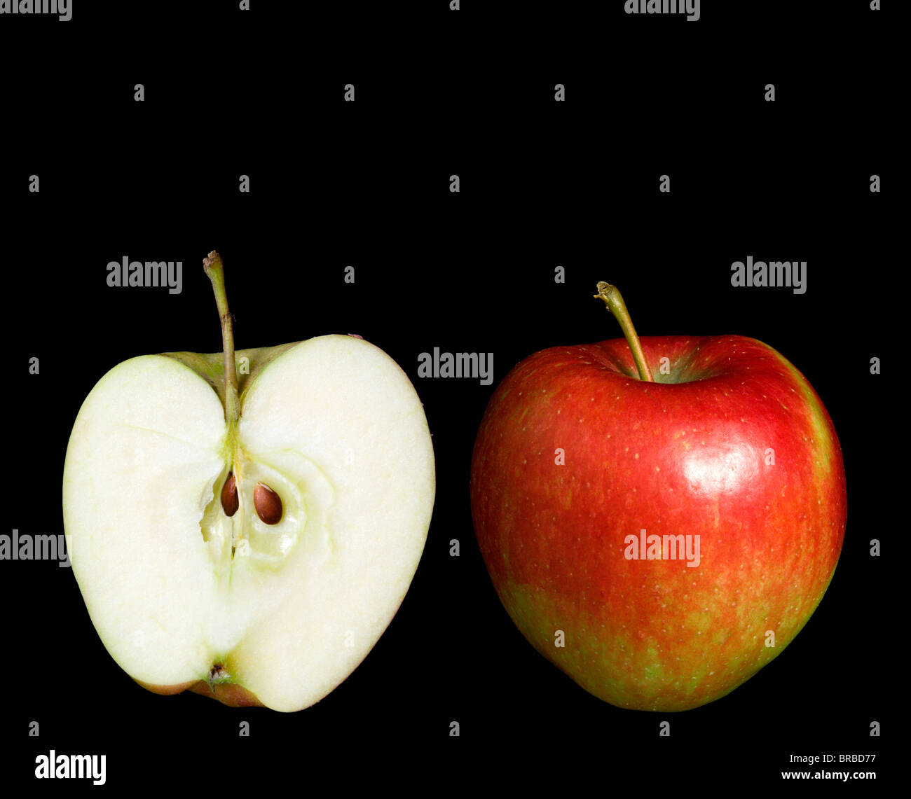 Two Riped Apple Food Fruit Apples Two Ripe Red Apples With One Whole And One Cut In ...