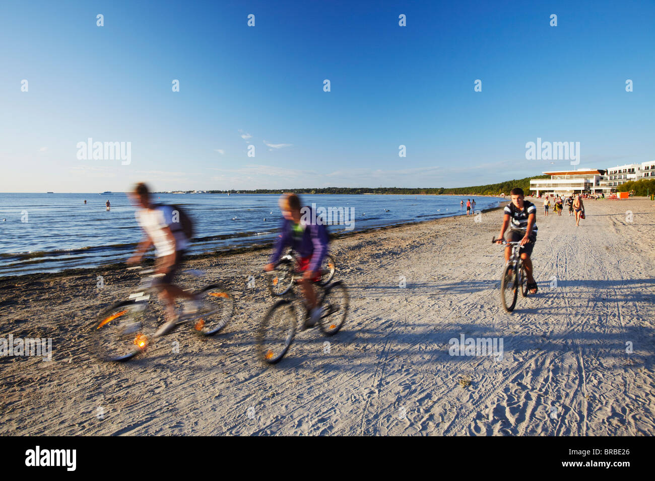 Cyclists on Pirita Beach, Tallinn, Estonia, Baltic States Stock Photo