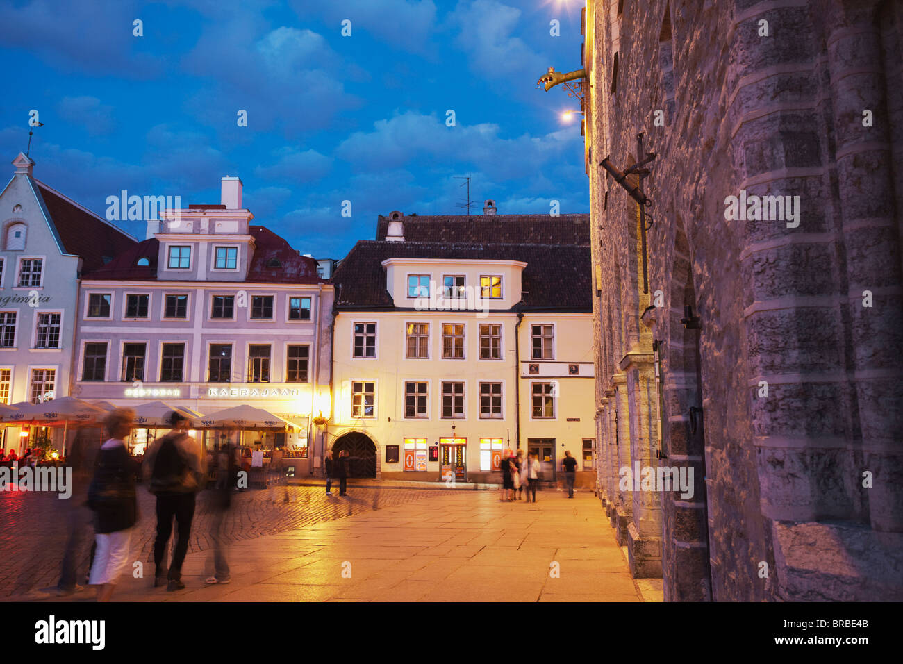 Town Hall Square (Raekoja Plats) at dusk, Tallinn, Estonia, Baltic States Stock Photo