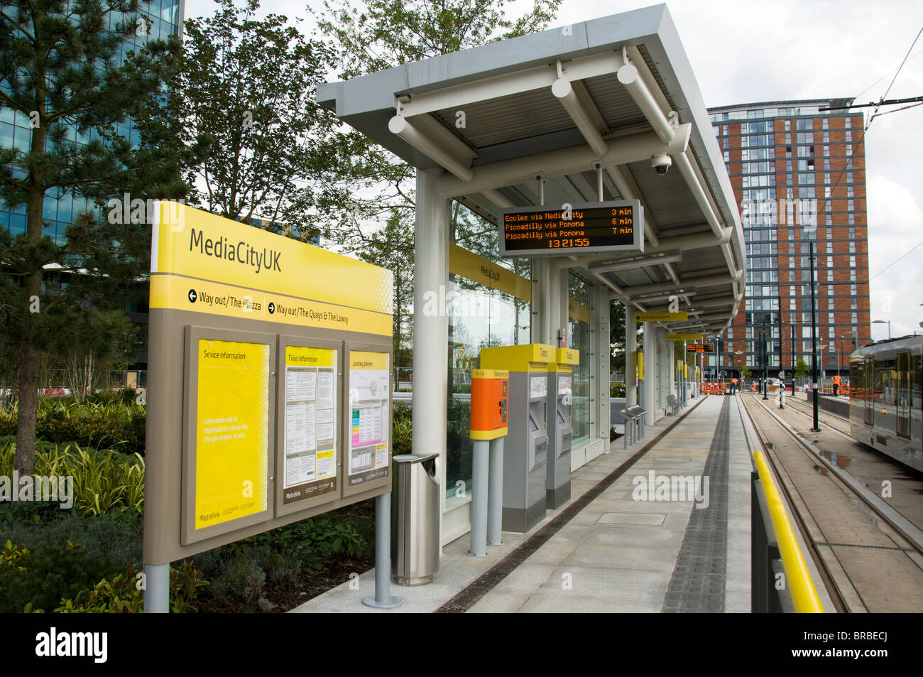 The Metrolink tram station at MediaCityUK, Salford Quays, Manchester ...