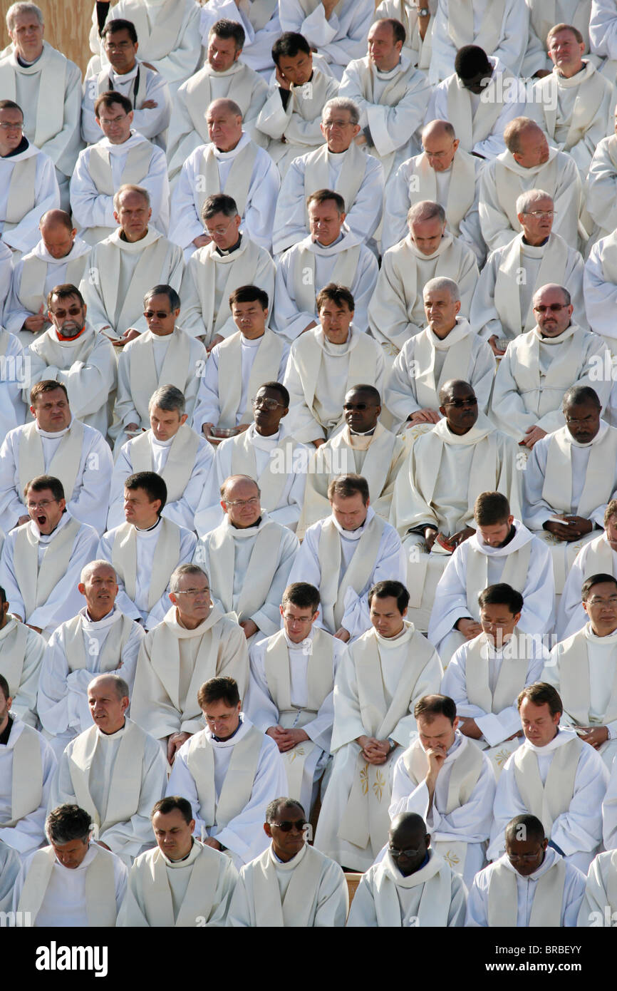 Priests during Mass celebrated by Pope Benedict XVI, Paris, France Stock Photo