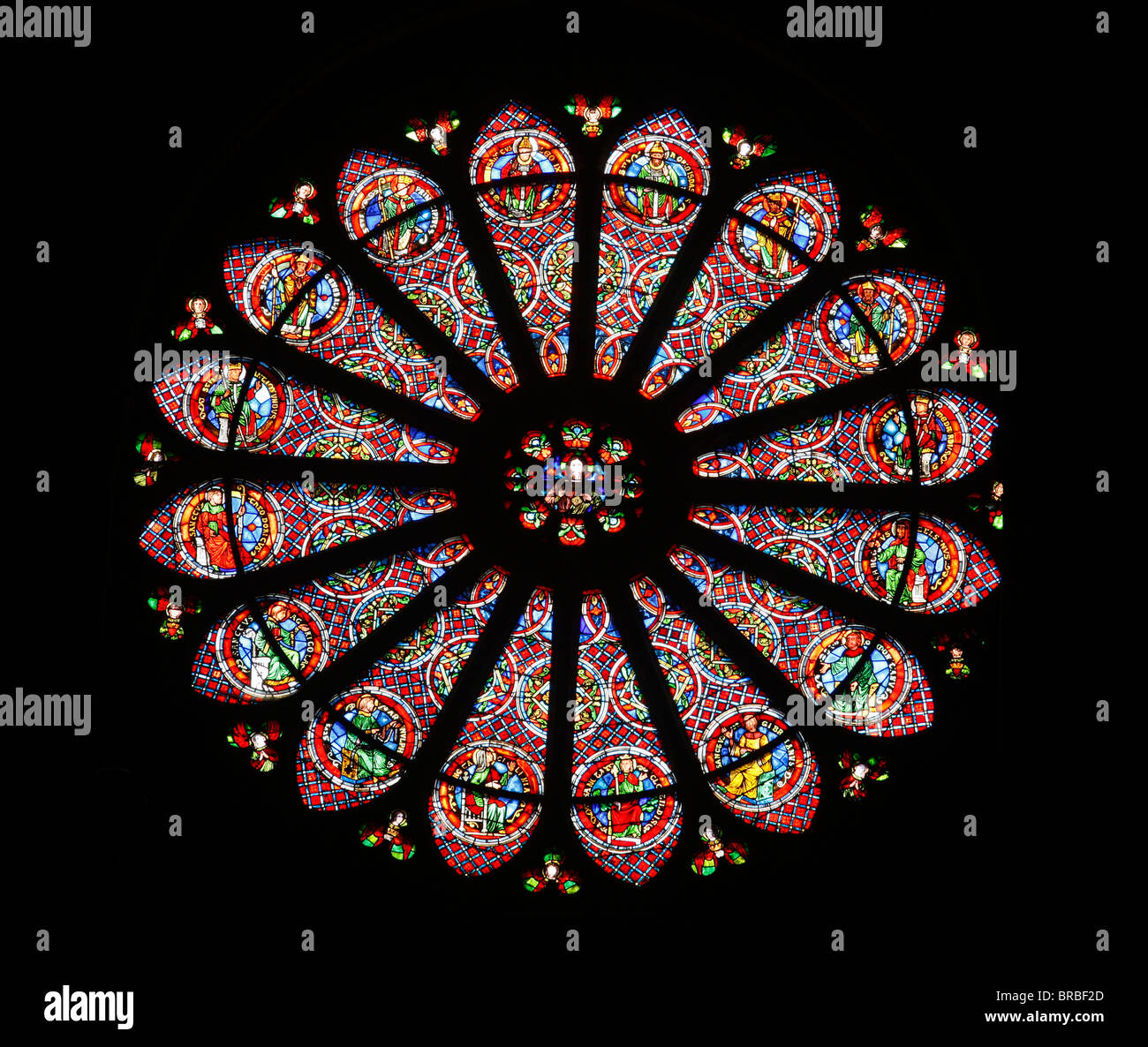 Rose window, St. Remy basilica, UNESCO World Heritage Site, Reims, Marne, France Stock Photo