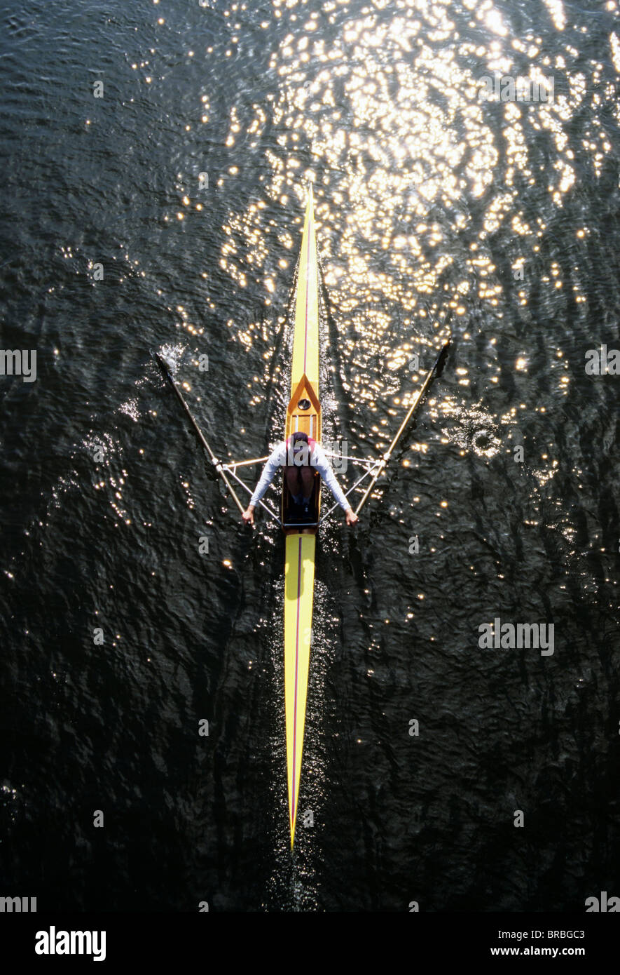 Single rower in skull pulls along the river thames Stock Photo - Alamy