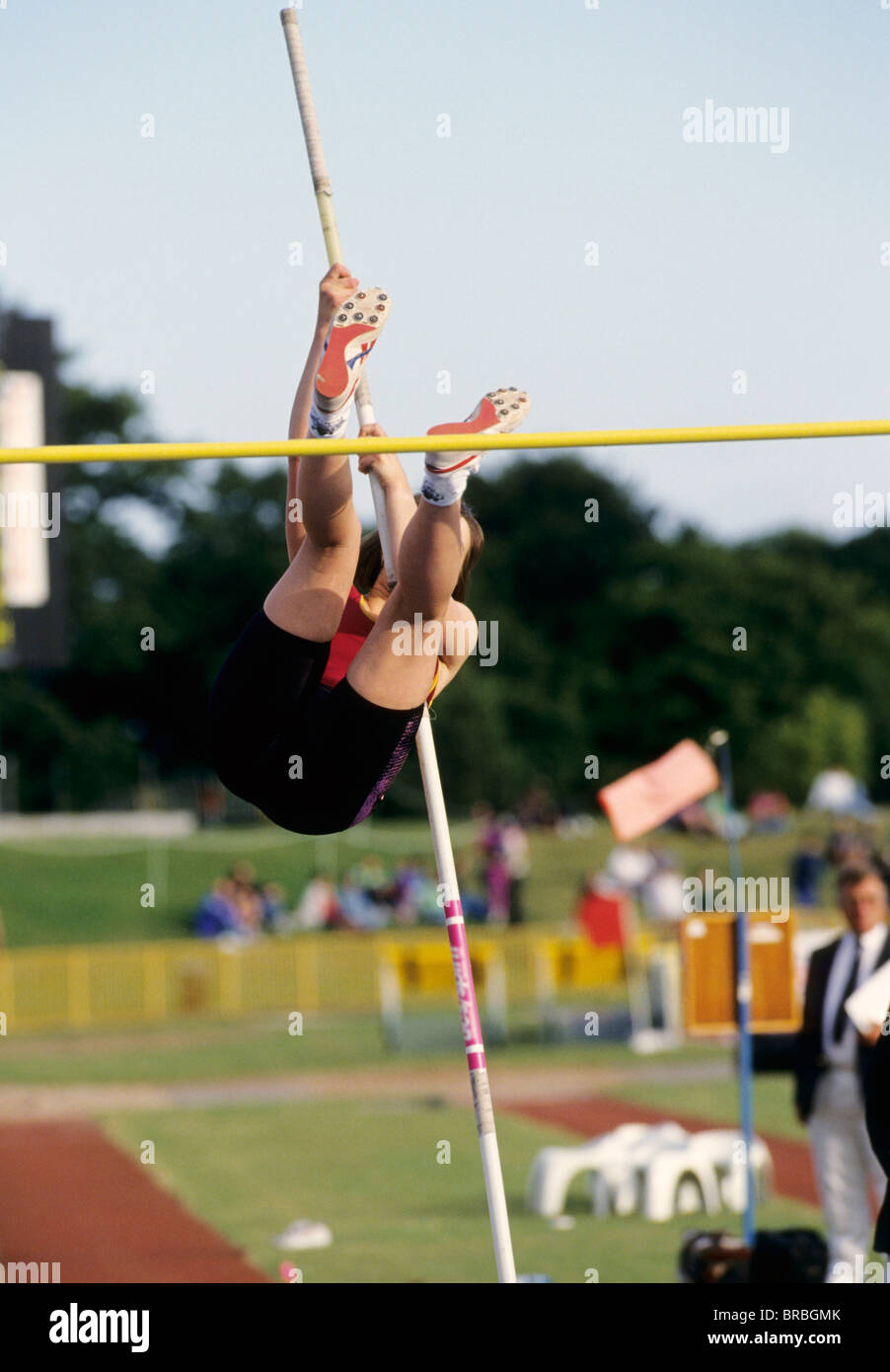 Male vaulter attempts clearance in Pole Vault Stock Photo Alamy