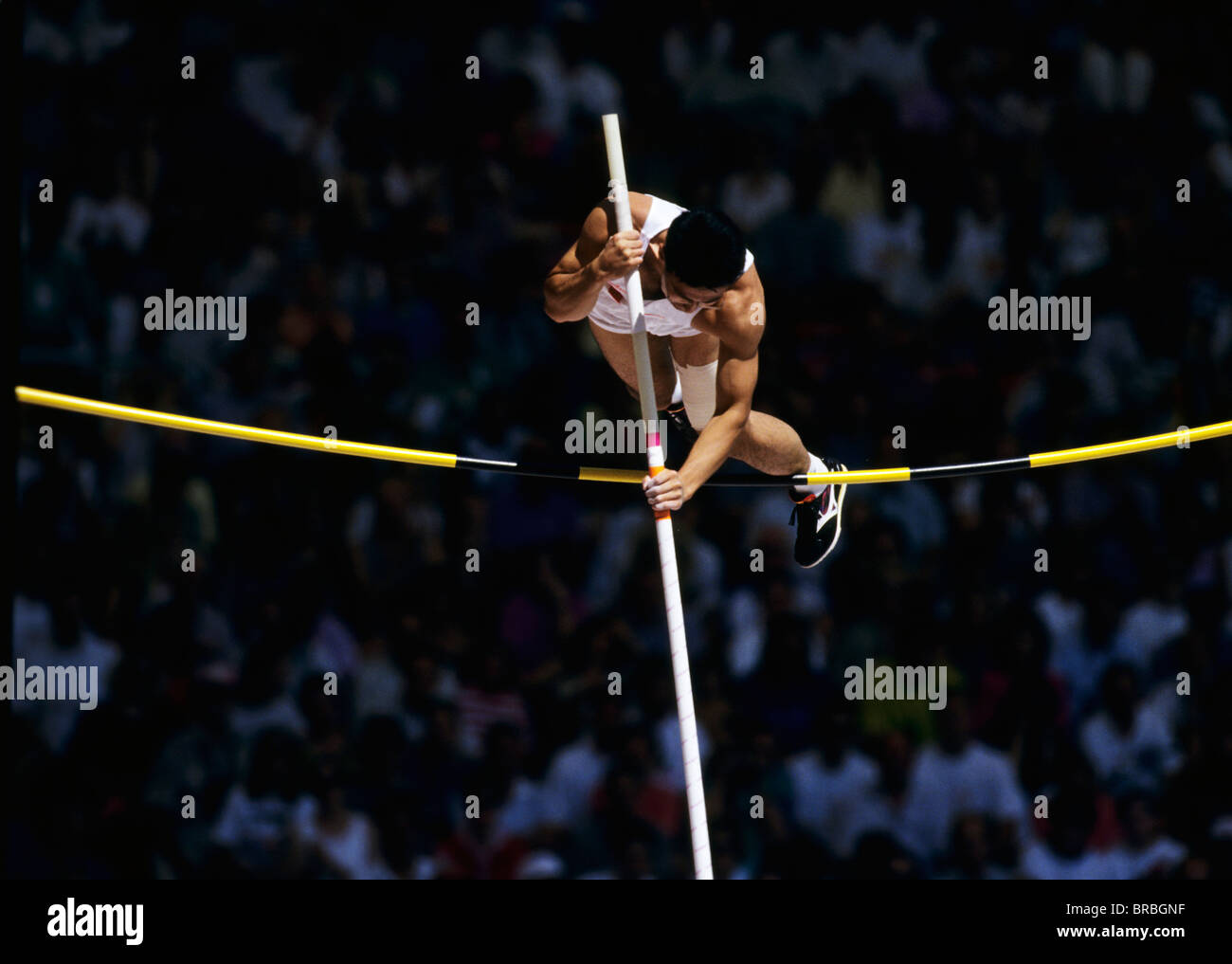 Male Pole Vaulter hits bar at meeting Stock Photo Alamy