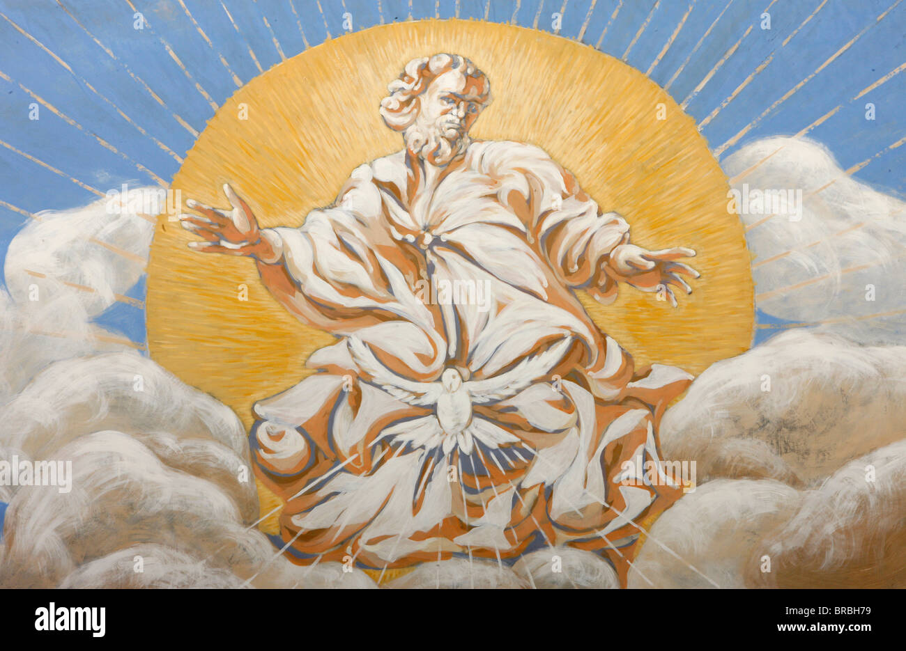 God and the Holy Ghost in Saint-Nicolas de Veroce church, Haute Savoie, France Stock Photo
