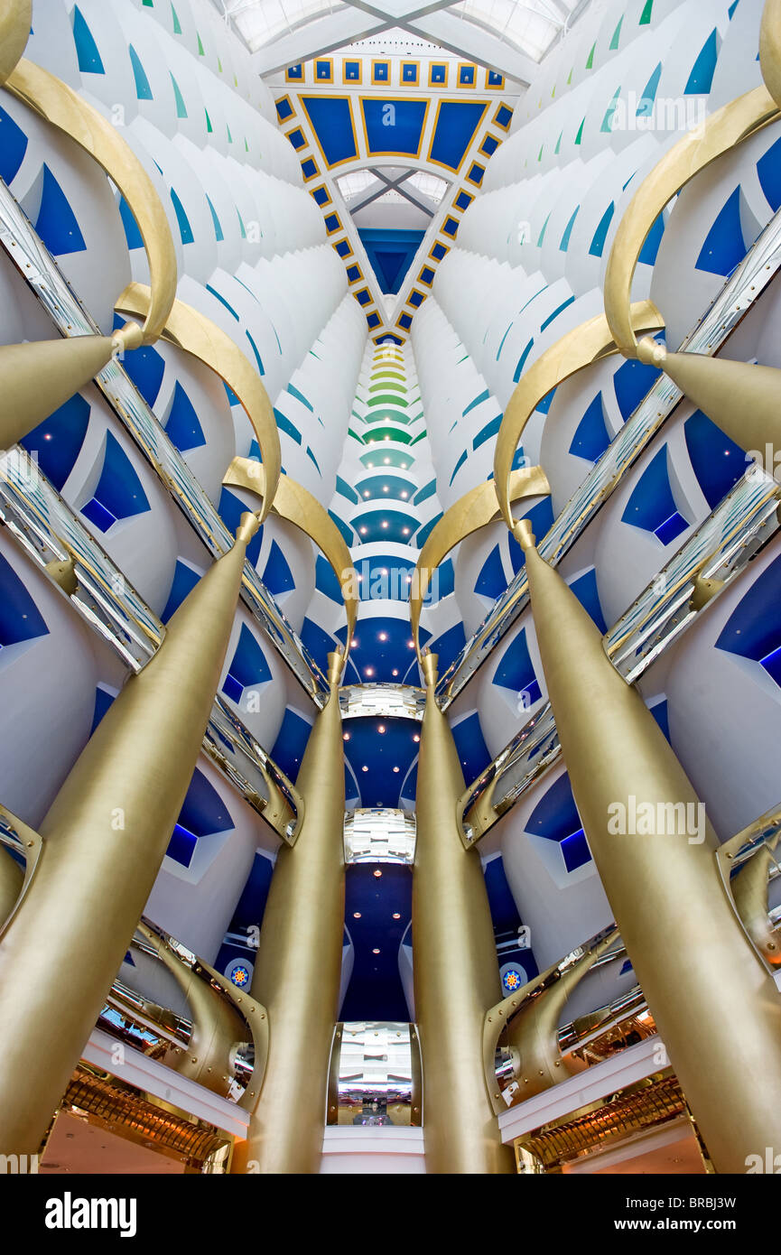 Burj Al Arab - luxury hotel atrium, Dubai, United Arab Emirates Stock Photo
