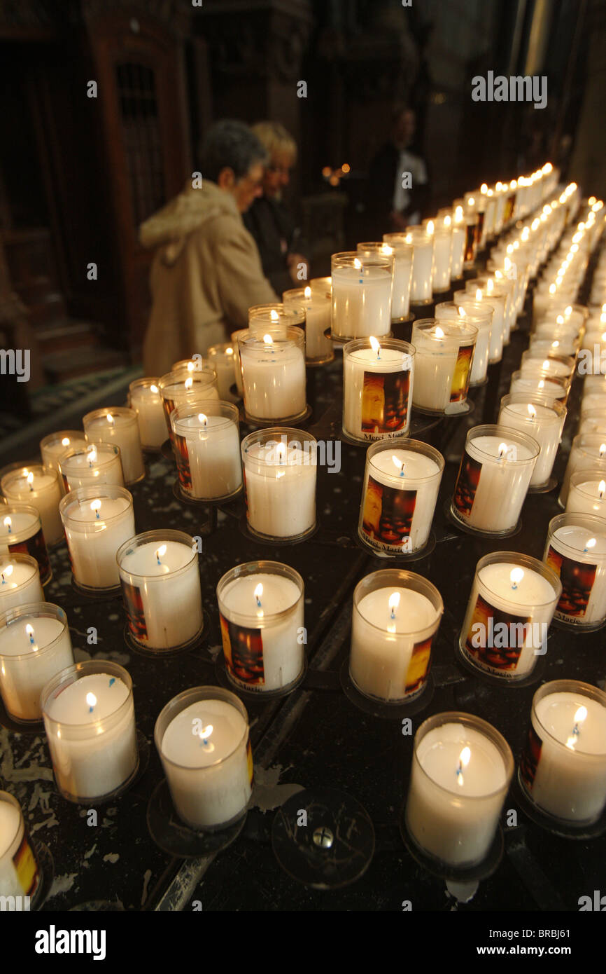 Light festival and feast of the Immaculate Conception, Fourviere Basilica, Lyon, Rhone, France Stock Photo