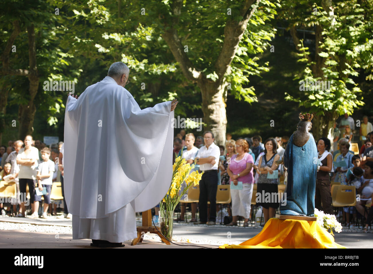 Mass at la Benite Fontaine sanctuary, La Roche-sur-Foron, Haute Savoie, France Stock Photo