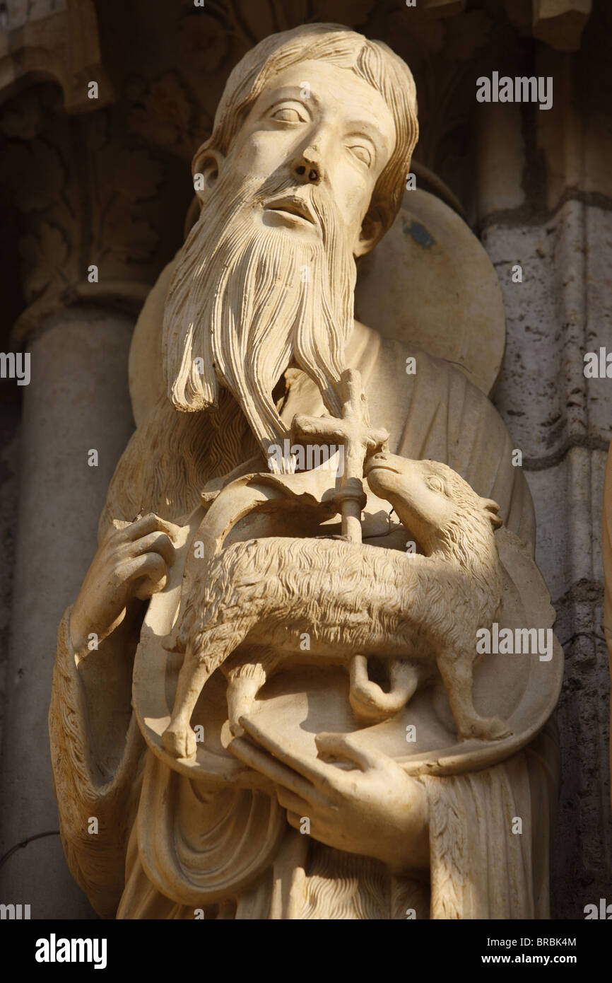North gate sculpture of St. John the Baptist, Notre-Dame de Chartres Cathedral, Chartres, Eure-et-Loir, France Stock Photo