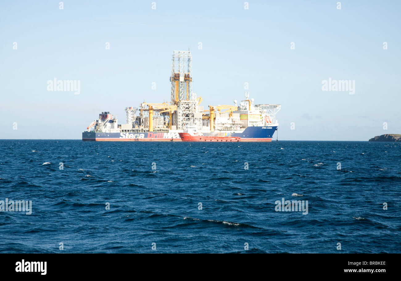 Stena Carron oil drill ship at geo-stationary mooring in Bressay Sound, off Lerwick, Shetland Islands. Stock Photo