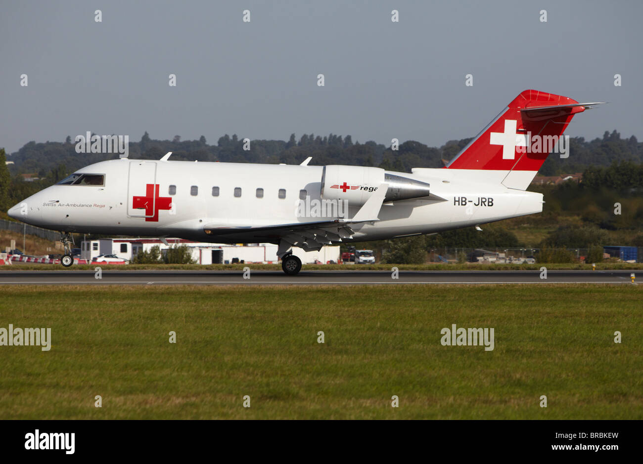 Rega Swiss Air Ambulance Bombardier Cl 600 Challenger 604 Landing At Luton Airport Bedfordshire England United Kingdom Stock Photo Alamy
