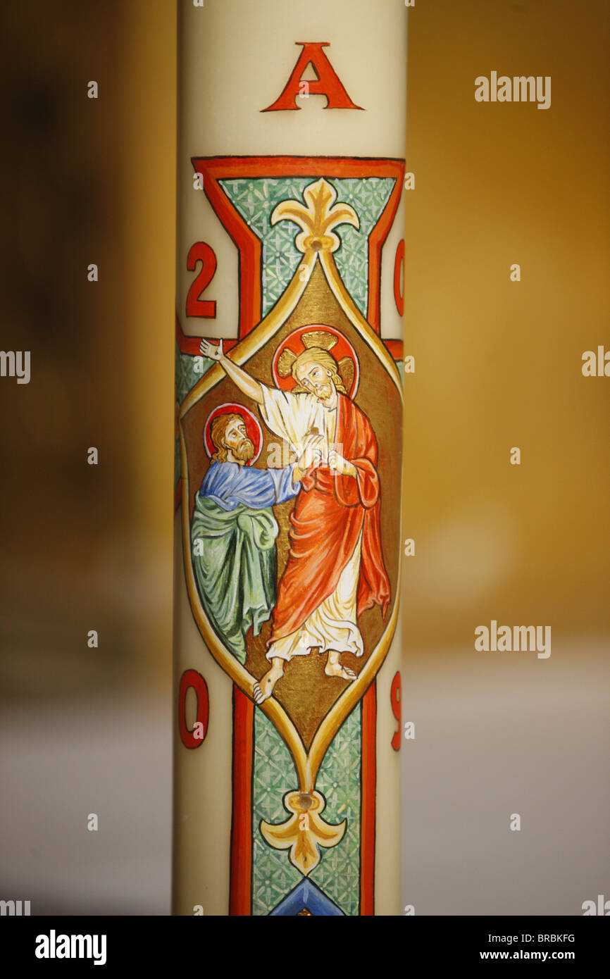 Jesus and St. Peter on Easter candle, Arles, Bouches du Rhone, France Stock Photo