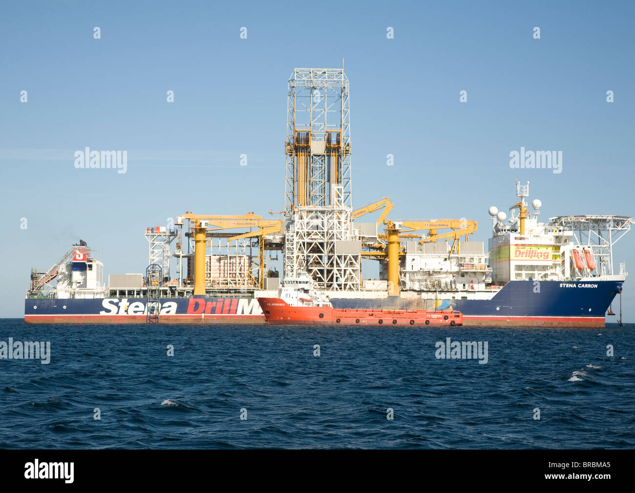 Stena Carron oil drill ship at geo-stationary mooring in Bressay Sound, off Lerwick, Shetland Islands. Stock Photo