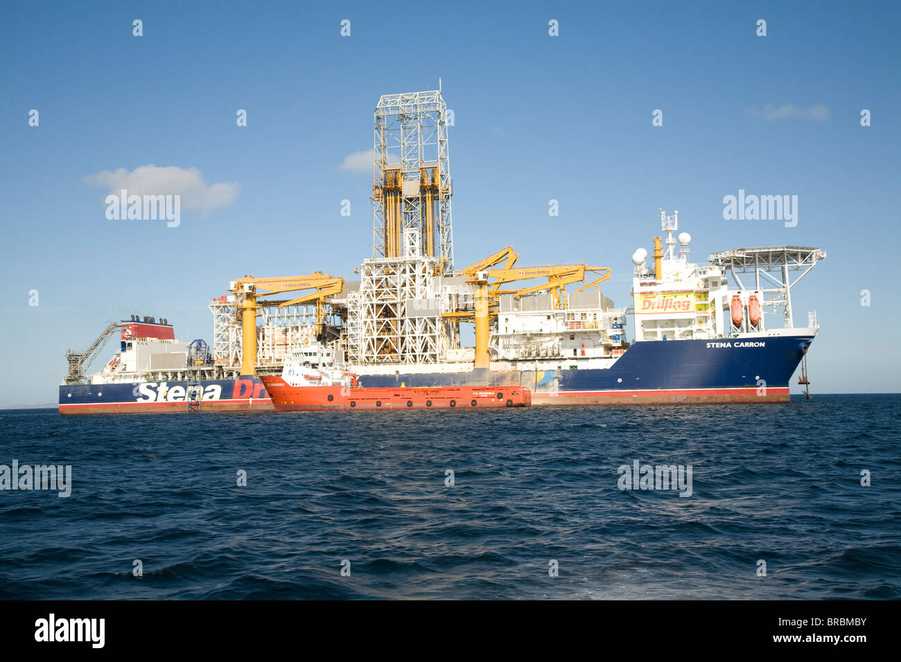 Stena Carron oil drill ship at geo-stationary mooring in Bressay Sound, off Lerwick, Shetland Islands. Stock Photo