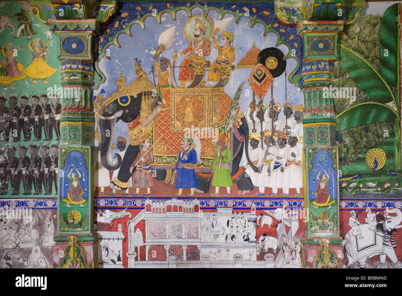 Wall painting, Juna Mahal, Dungarpur, Rajasthan, India Stock Photo