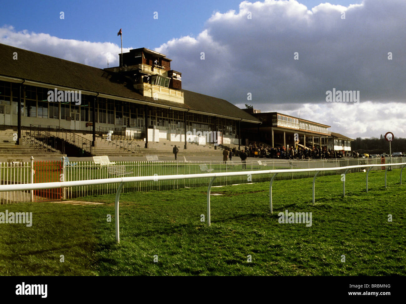 Grandstand at a race horse track Stock Photo