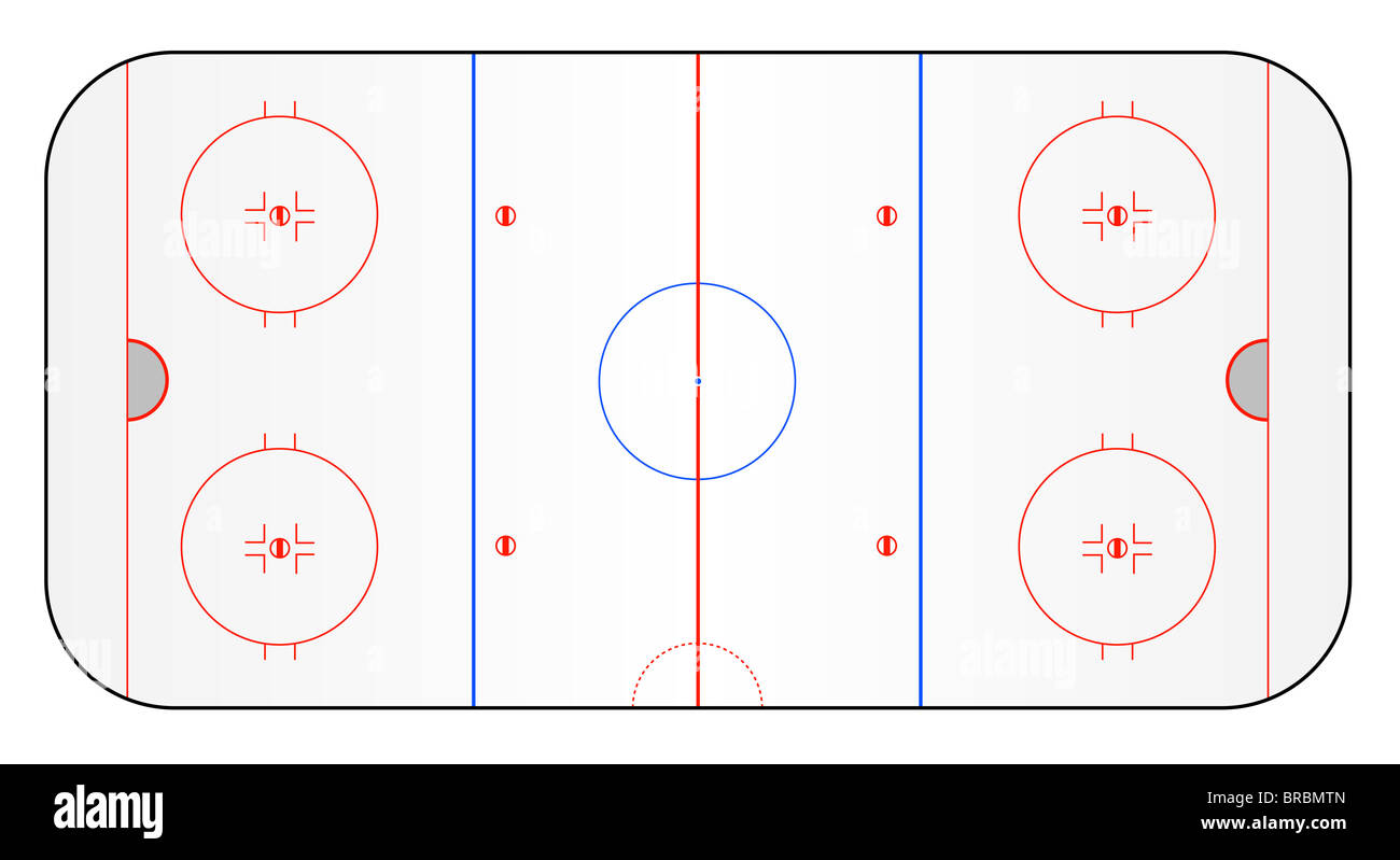 A stylized ice hockey ground showing all relevant lines. All on white