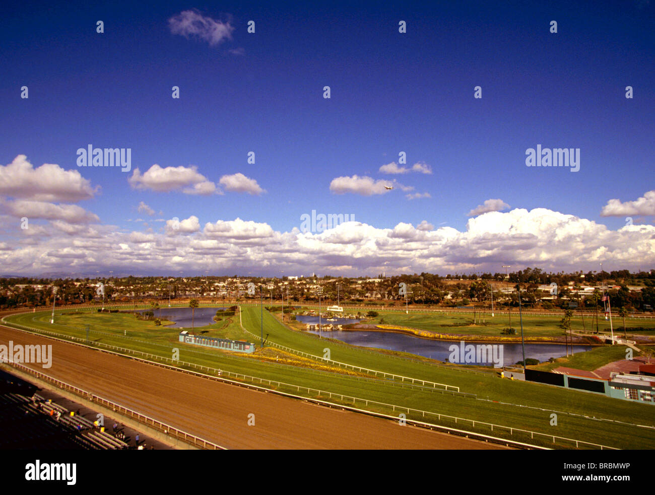 Horse racing track seen from above with lakes in middle Stock Photo Alamy