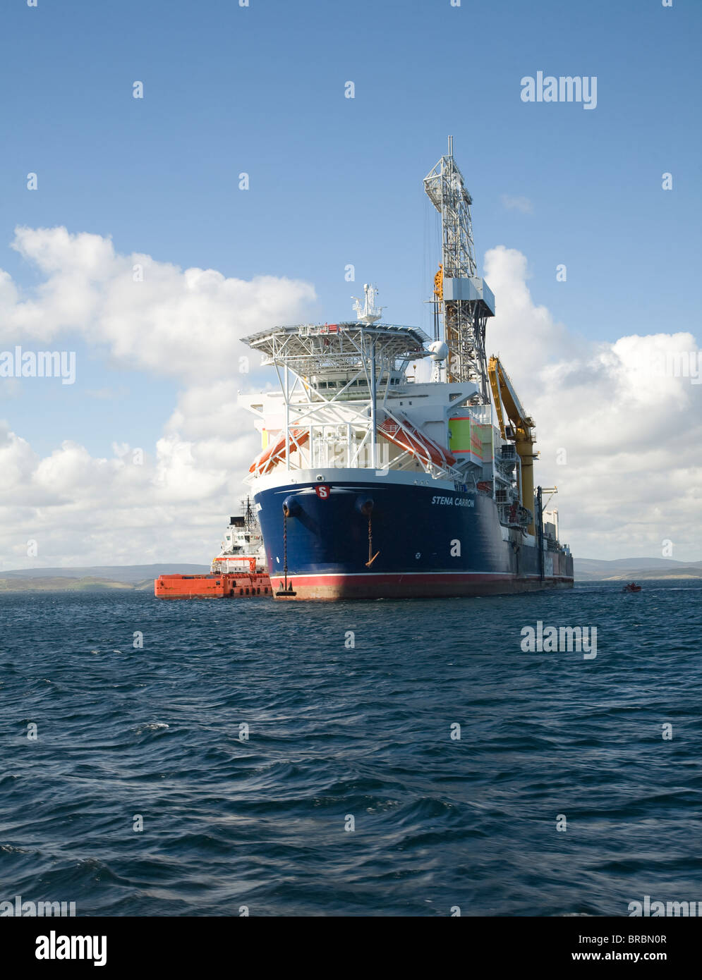 Stena Carron oil drill ship at geo-stationary mooring in Bressay Sound, off Lerwick, Shetland Islands, Scotland, UK Stock Photo