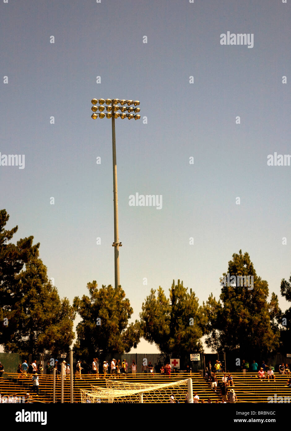 Pylon with floodlights at football stadium Stock Photo Alamy