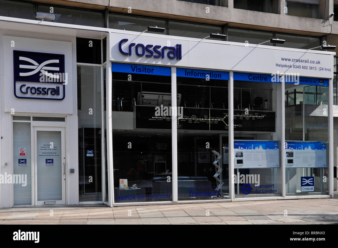 Crossrail development visitor information centre aiming to update public about public transport routes trains & new infrastructure London England UK Stock Photo