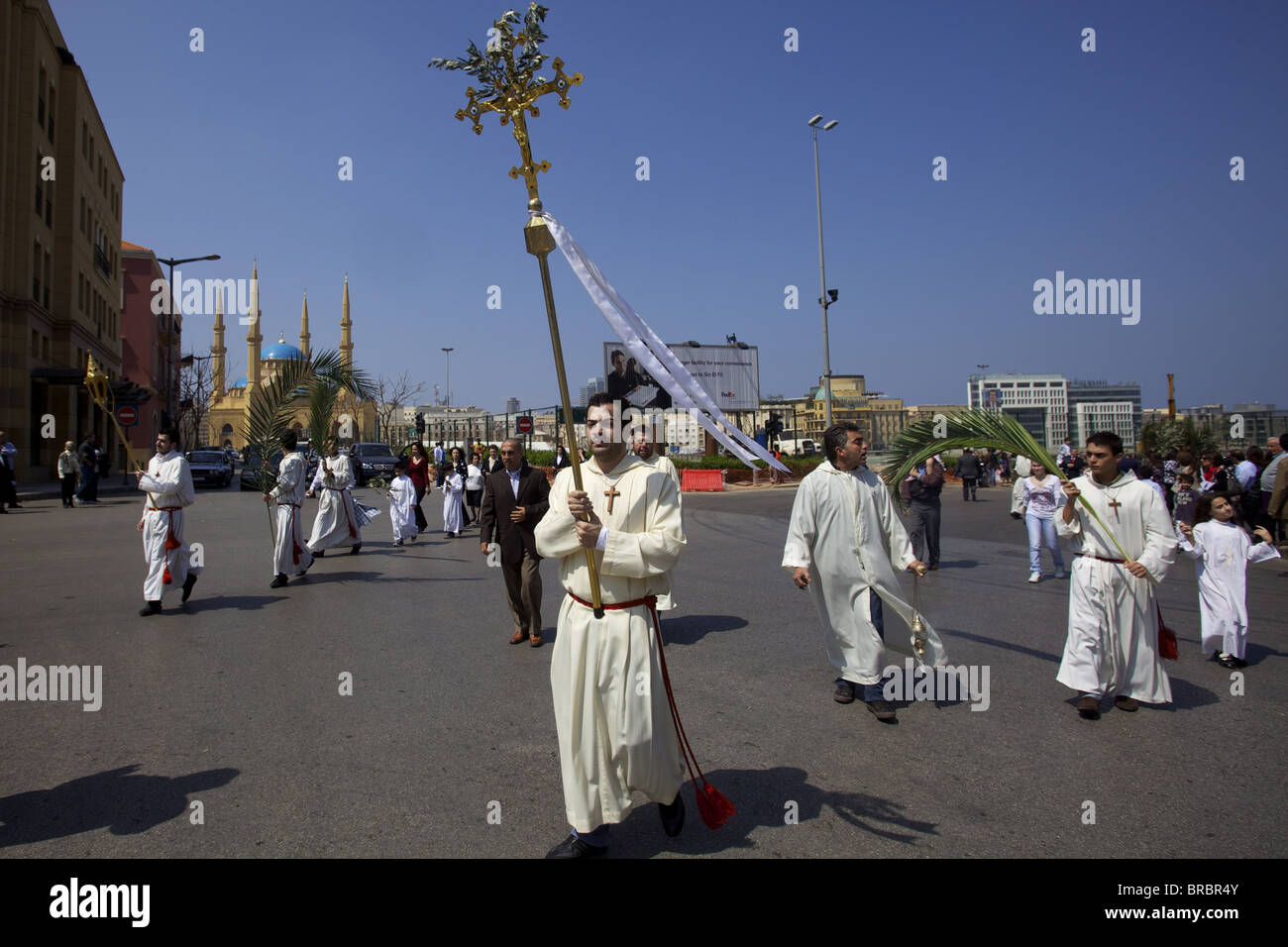 Orthodox procession on Palm Sunday in the Solidere quarter, Beirut
