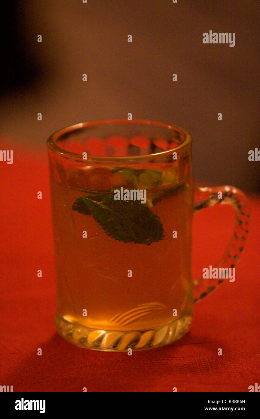 A classic mint tea in a restaurant in the medina of Tripoli, Libya, North Africa Stock Photo