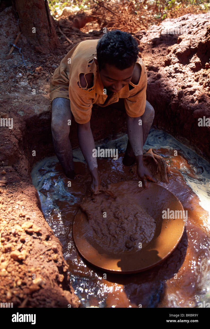 Gold mining in the territory area of Golden-crowned Sifaka, Daraina, Northern Madagascar Stock Photo