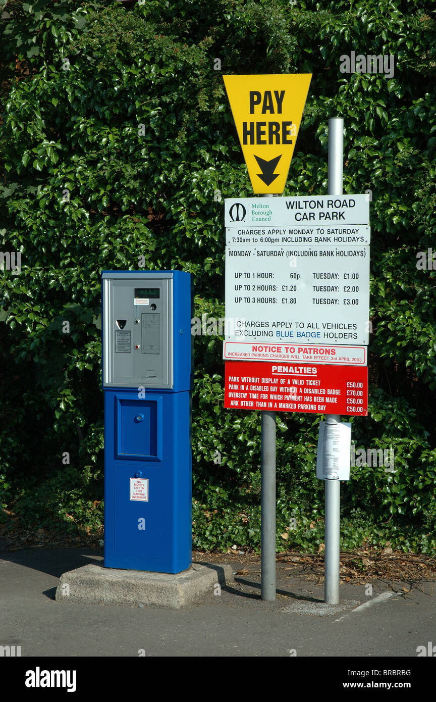 parking ticket machine, Wilton Road, car park, Melton Mowbray, Leicestershire, England, UK Stock Photo