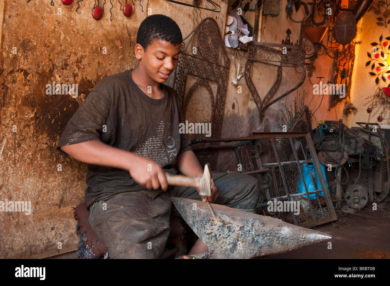Metal worker, Medina Souk, Marrakech, Morocco, North Africa Stock Photo
