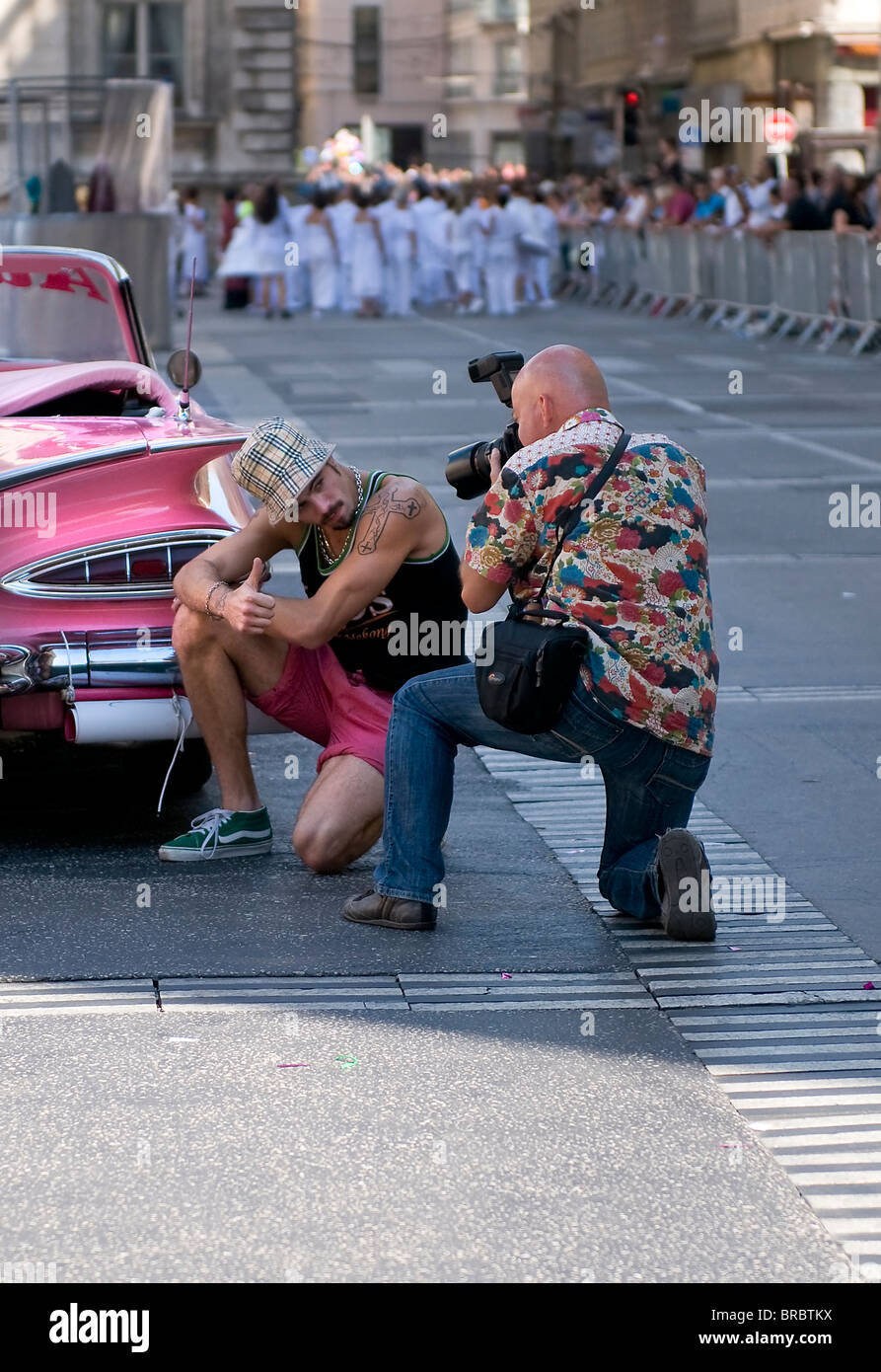 Photographer working on the street Stock Photo