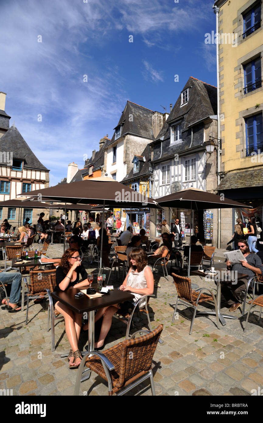 France, Brittany (Bretagne), Finistere, Quimper, outdoor cafe Stock Photo