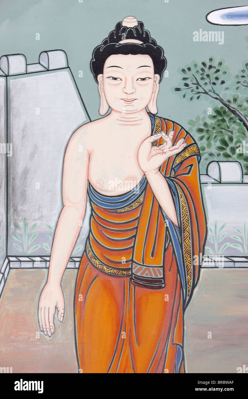 The Gesture of Debate explaining the Buddhas teachings, depicting the ministry in the Life of Buddha, Seoul, South Korea Stock Photo