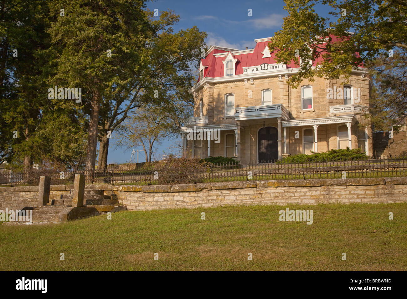 historic house, Tallgrass Prairie National Preserve, Kansas Stock Photo