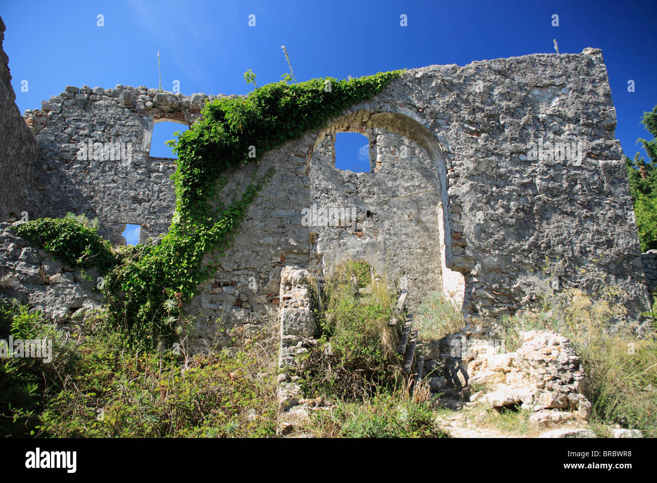 Ruins of old cloister near Osor at Bijar Bay, Croatia Stock Photo