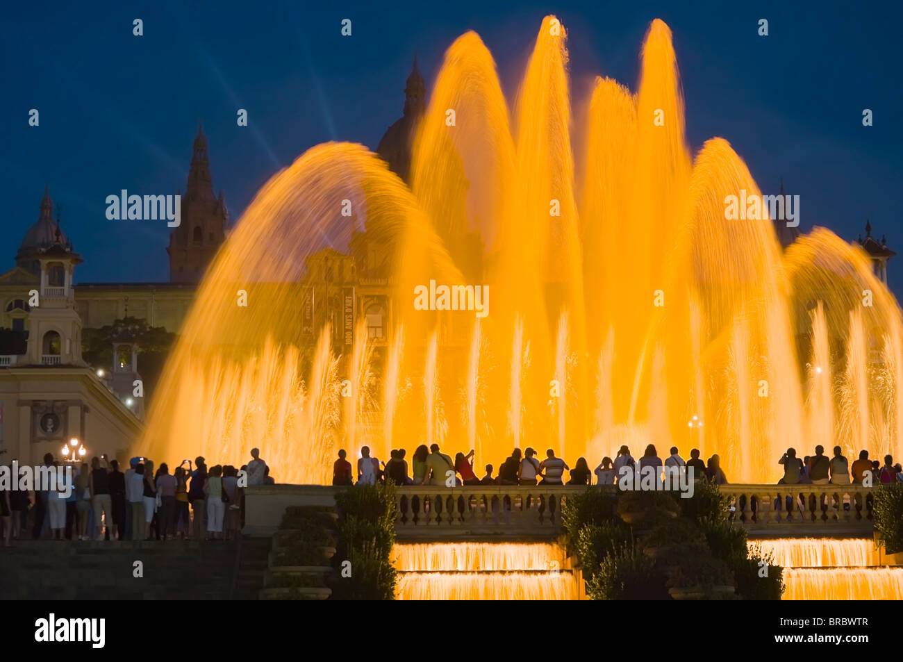 Magic fountain and Palace of Montjuic, Barcelona, Catalonia, Spain