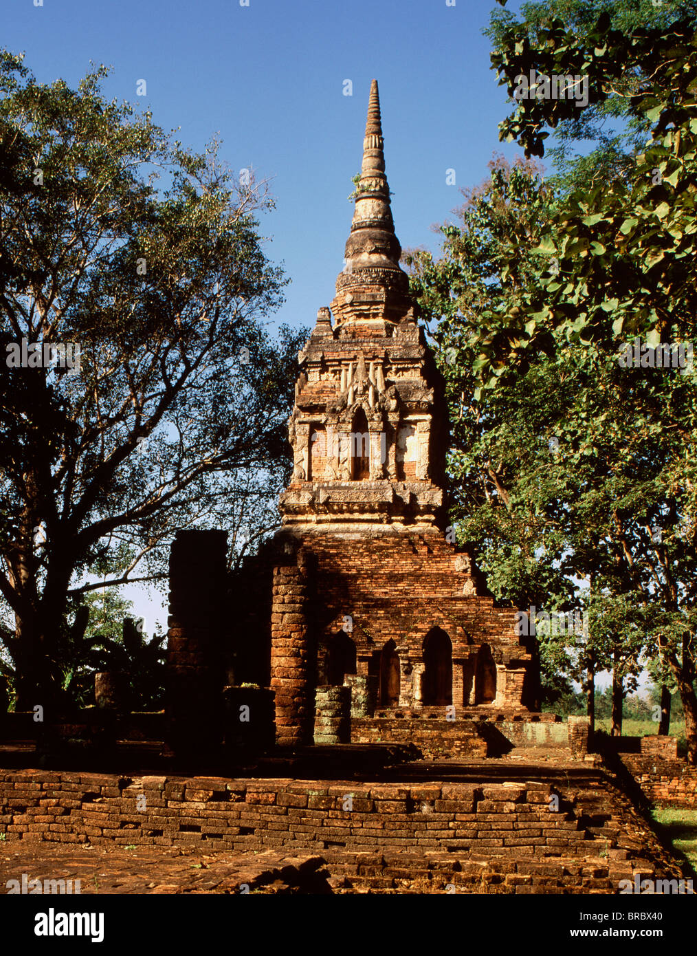 Chedi built in 1275 , Wat Pa Sak, Chiang Saen, Thailand Stock Photo