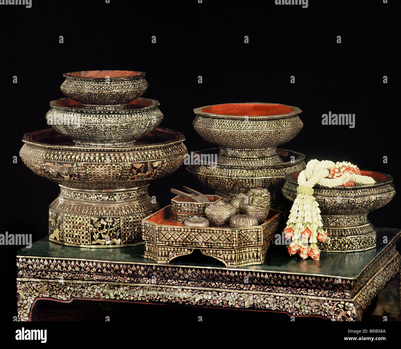 Mother of pearl containers, early 19th century, Thailand Stock Photo
