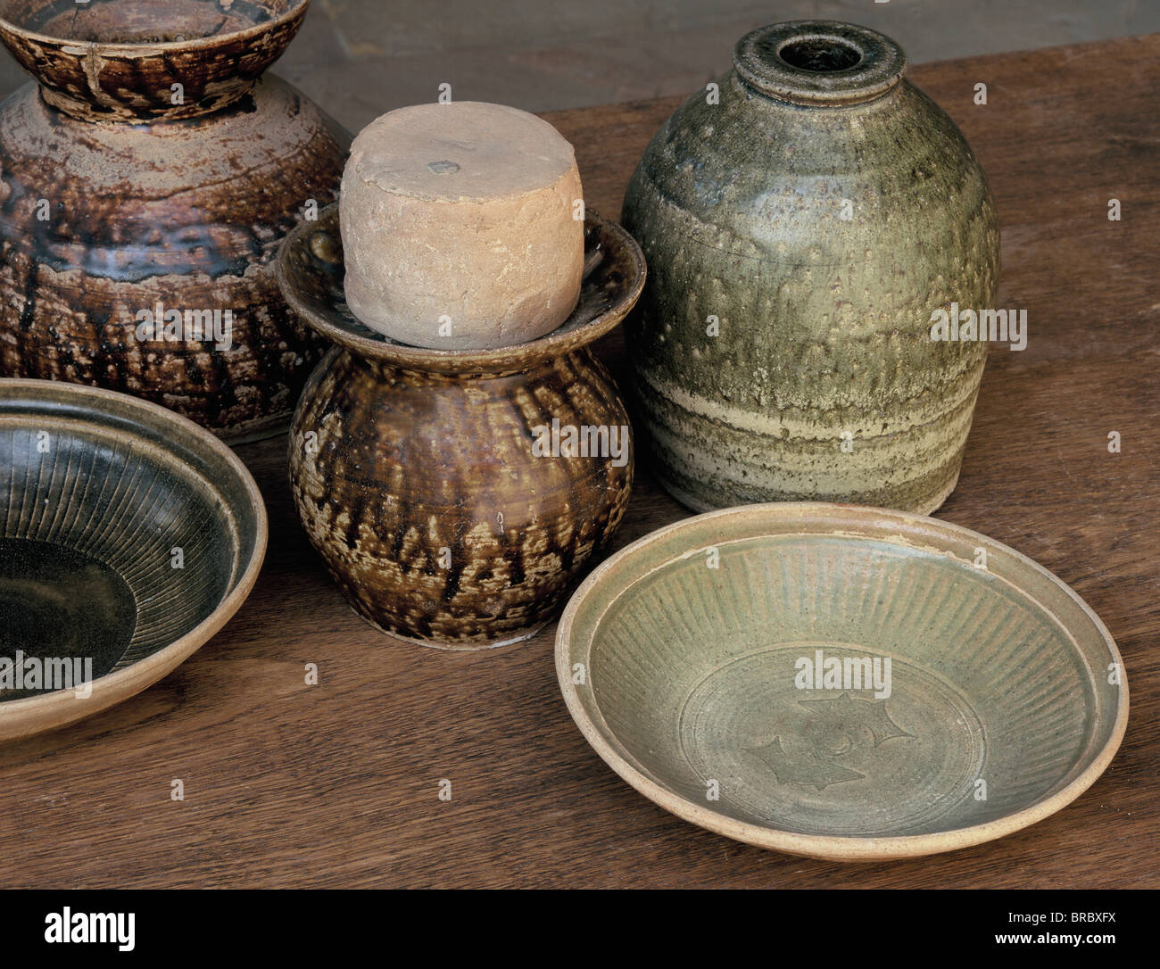 Brown glazed Lanna ceramics, John Shaw Collection, Thailand Stock Photo