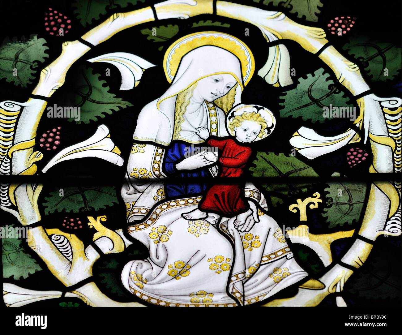 Mary supporting the Infant Jesus, St Peter and St Paul church, Salle, Norfolk, England Stock Photo
