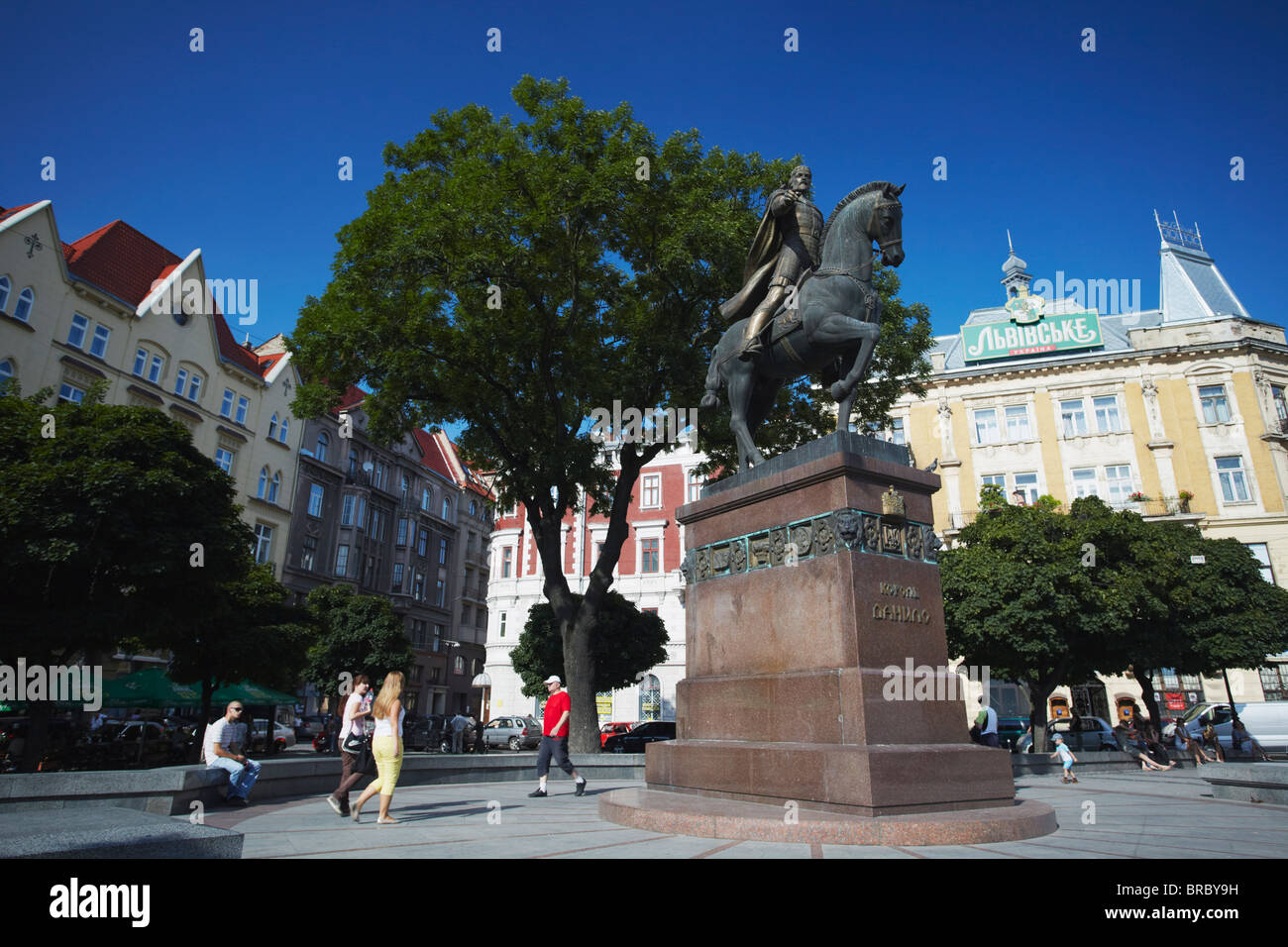 Statue in Public Square, Lviv (Lvov), Western Ukraine, Ukraine Stock Photo