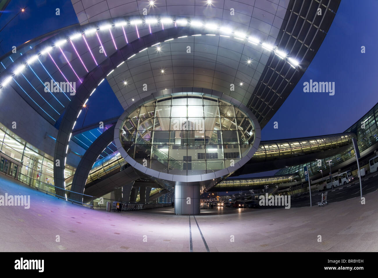Stylish modern architecture of Terminal 3, opened in 2010, Dubai International Airport, Dubai, UAE Stock Photo
