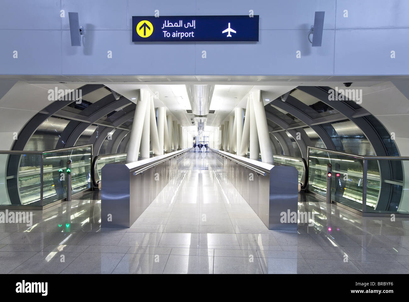 Walkway in the stylish Terminal 3, opened in 2010, Dubai International Airport, Dubai, UAE Stock Photo