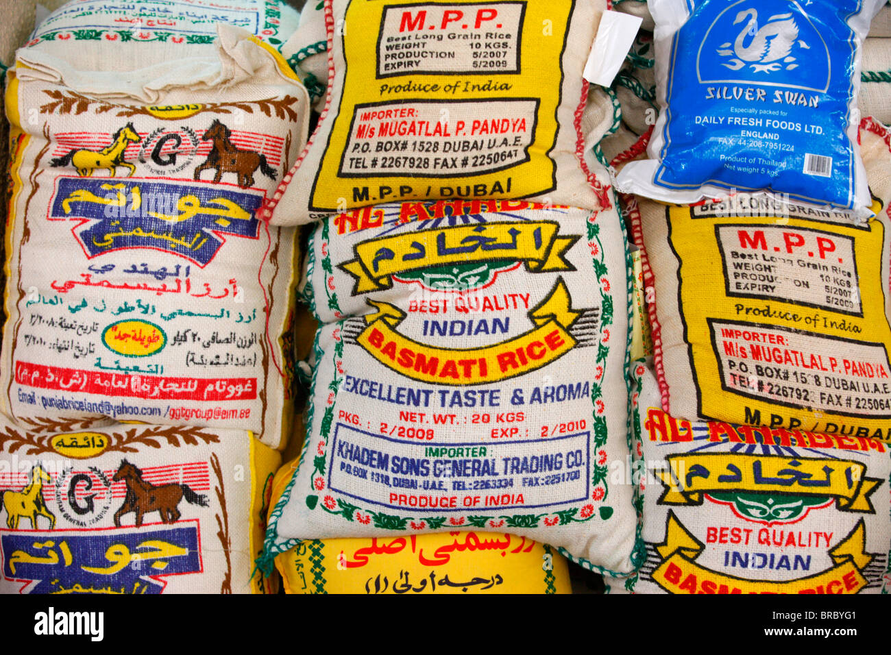 Bags of rice, Dubai, UAE Stock Photo Alamy