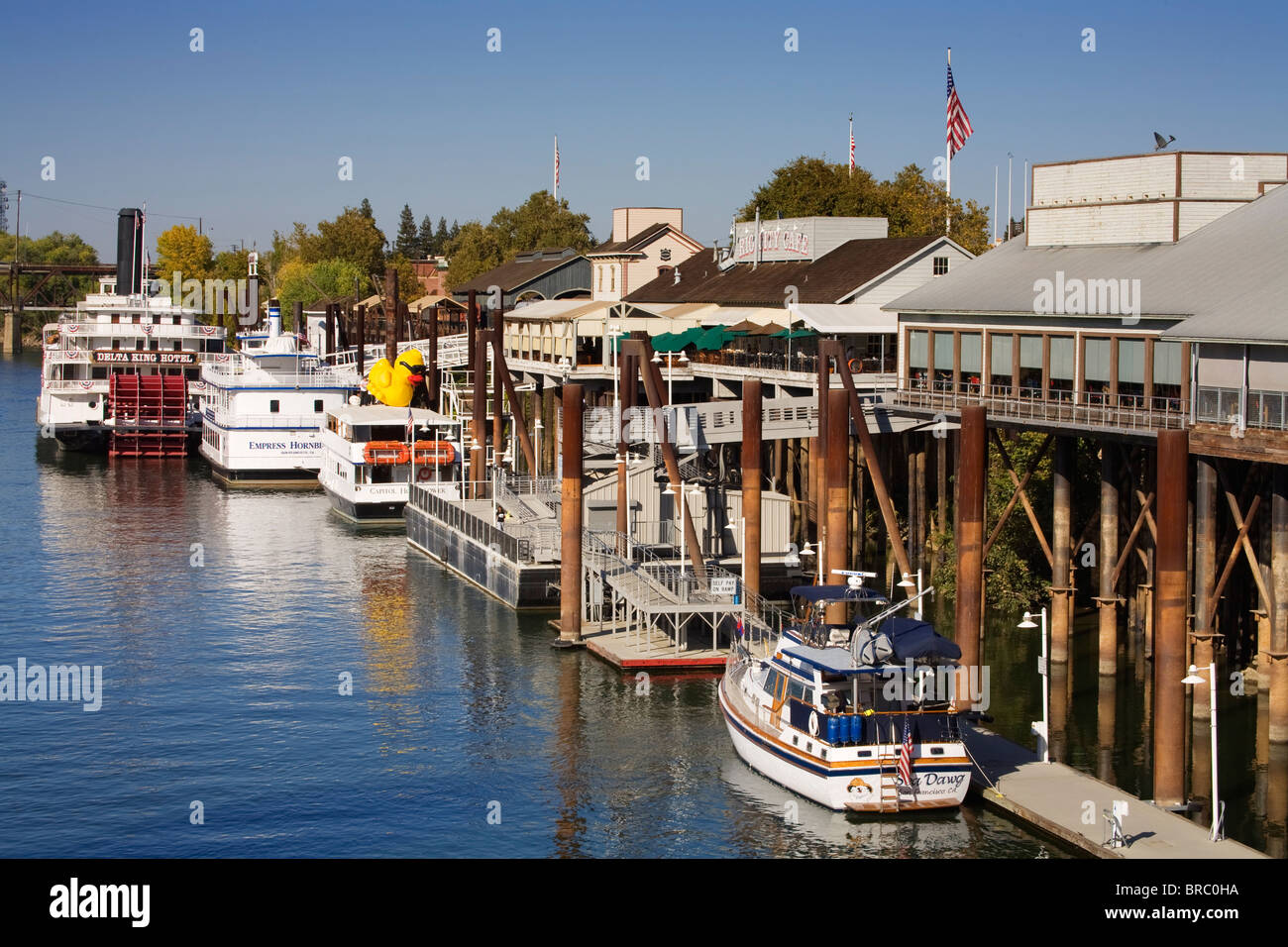 Old Town and Sacramento River, Sacramento, California, USA Stock Photo