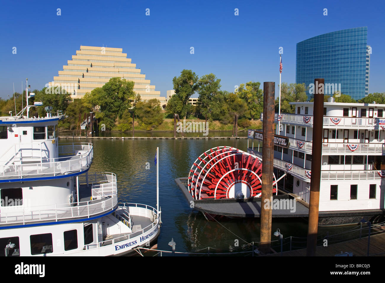 Empress Hornblower and Delta King paddle steamers on the Sacramento
